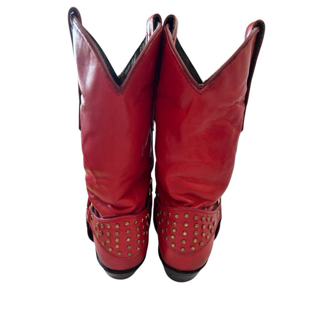 Wrangler Red Leather Studded Cowboy Hippie Boho Western Biker Boots 7.5M 80s 90s - Picture 5 of 12